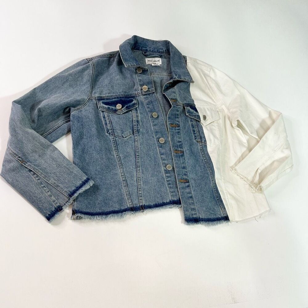Republic Denim Jacket Womens Medium Two-Tone Button-Up oversized Raw hem